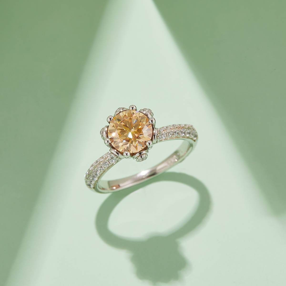 Straight arm luxury floral god S925 silver plated platinum moissanite diamond women's ring 1.5 carats D-grade